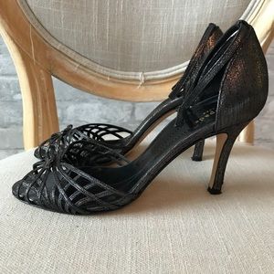Kate Spade dark grey silver sandal heels with bow